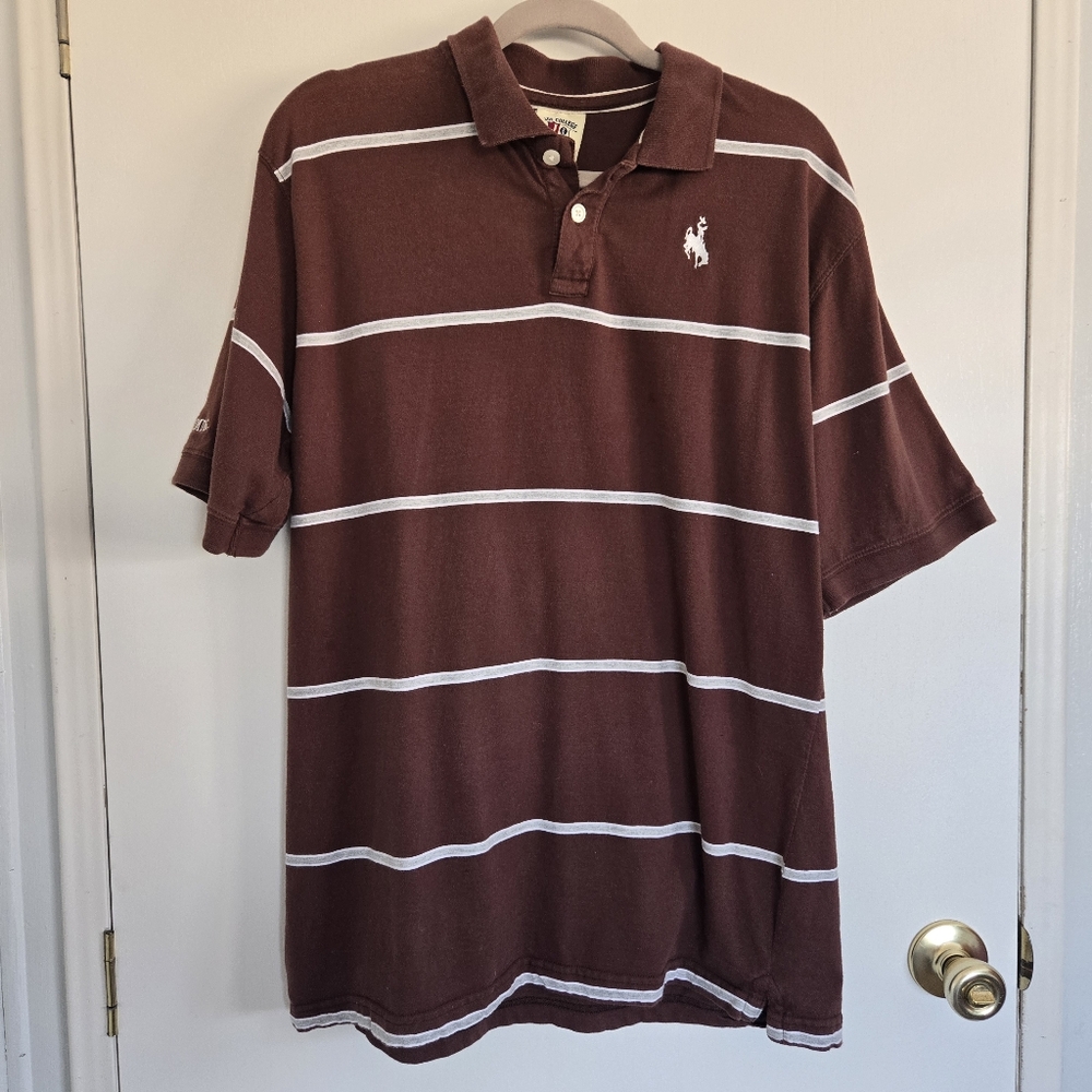 Wyoming Polo Men's XL Brown Striped Embroidered